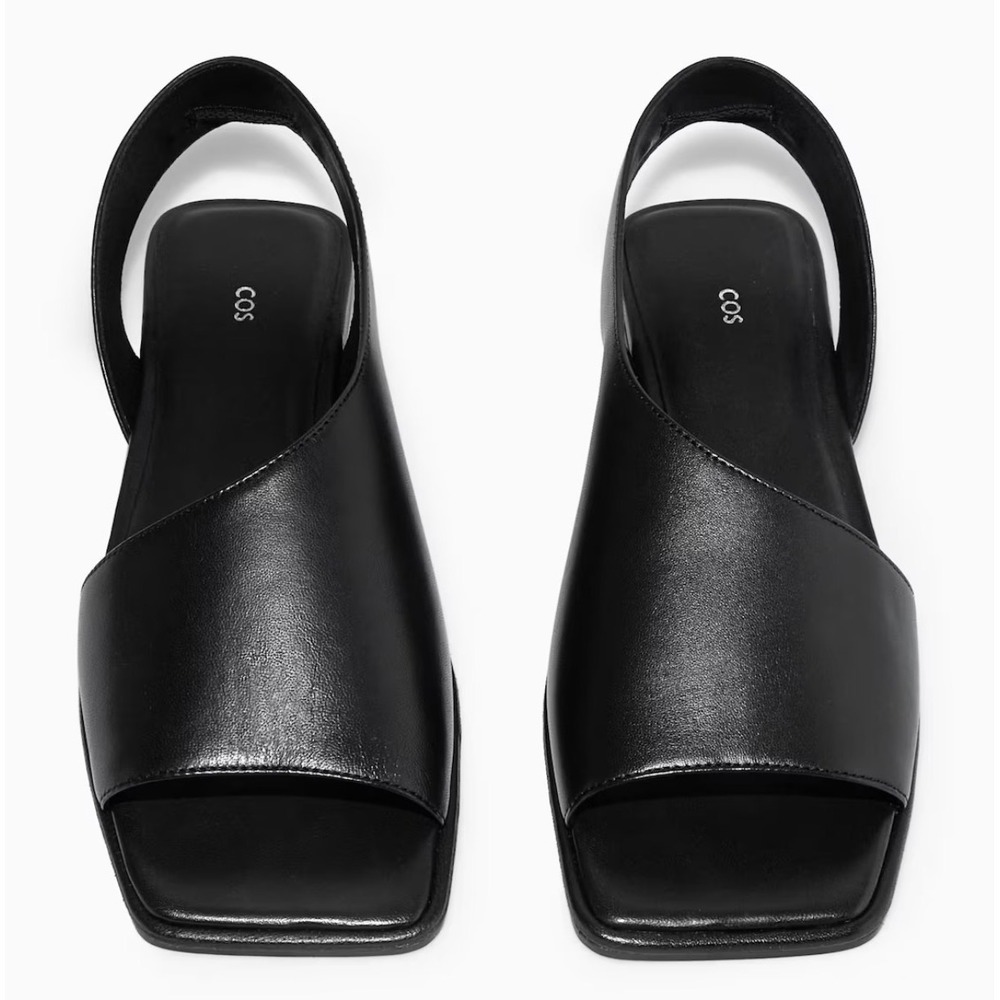 COS Black Leather Slingback Square-Toe Sandals